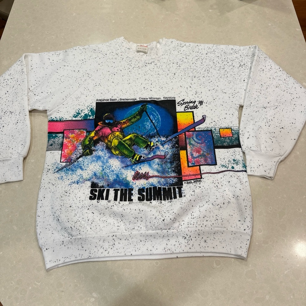 1990 San Segal Vintage Ski The Summit Colorado Fluorescent Graphic Sweatshirts L
